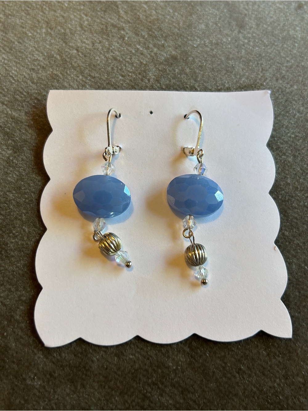 Blue Faceted Glass Drop Earrings with Silver Accents